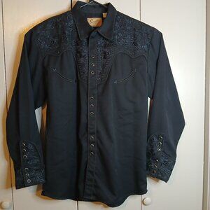 Scully Men's XL Black Embroidered Western Style Snaps Shirt (0785G4)